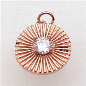 copper circle pendant pave zircon, rose gold, approx 17mm dia