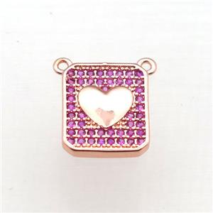 copper heart pendant pave zircon with 2loops, rose gold, approx 10-13mm