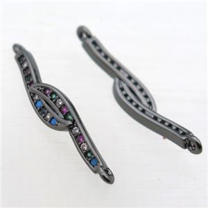 copper connector pave zircon, black plated, approx 5-25mm