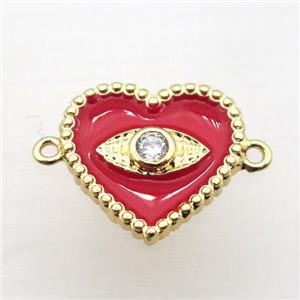 copper heart connector pave zircon with Enameling, gold plated, approx 16mm