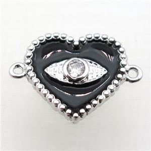 copper heart connector pave zircon with Enameling, platinum plated, approx 16mm