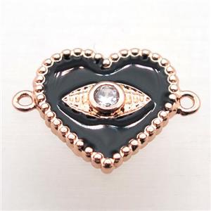 copper heart connector pave zircon with Enameling, rose gold, approx 16mm