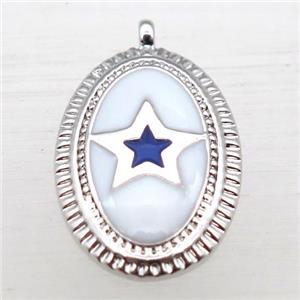 copper oval pendant with star enameling, platinum plated, approx 12-16mm