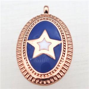 copper oval pendant with star enameling, rose gold, approx 12-16mm