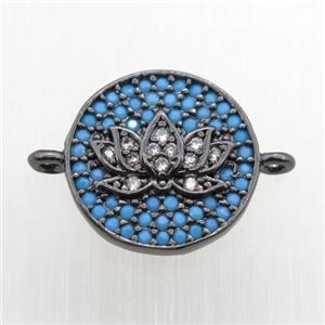 copper lotus connector paved zircon, black plated, approx 13mm dia