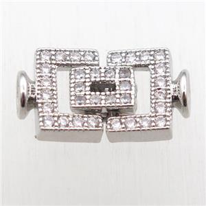 copper clasp paved zircon, platinum plated, approx 10-20mm