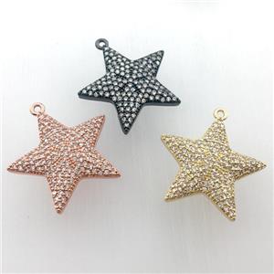 copper star pendant pave zircon, mix color, approx 23mm dia