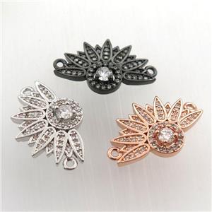 copper fan pendant paved zircon with 2loops, mix color, approx 14-20mm