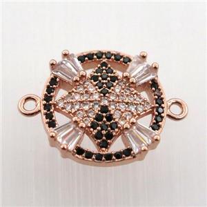 copper connector paved zircon, circle, rose gold, approx 14mm dia