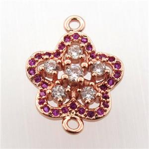 copper flower connector paved zircon, rose gold, approx 14mm dia