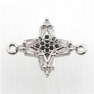 copper cross connector paved zircon, platinum plated, approx 16-16mm