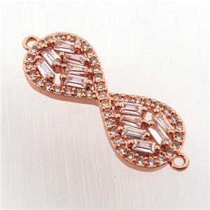 copper infinity connector paved zircon, rose gold, approx 9-23mm