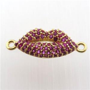 copper lip connector pave zircon, gold plated, approx 8-18mm