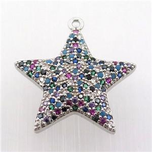 copper star pendant pave zircon, platinum plated, approx 22mm dia