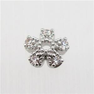 copper beadcaps pave zircon, platinum plated, approx 7mm dia