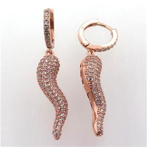 copper hoop earring pave zircon with Pepper, rose gold, approx 6-30mm, 14mm dia