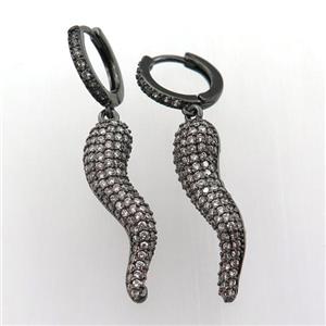 copper hoop earring pave zircon with Pepper, black plated, approx 6-30mm, 14mm dia