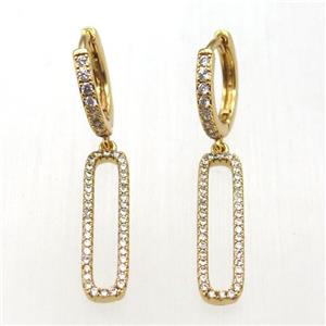 copper hoop earrings paved zircon, gold plated, approx 6-25mm, 14mm dia