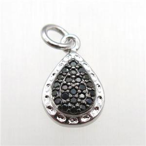 copper teardrop pendant paved zircon, platinum plated, approx 8-12mm