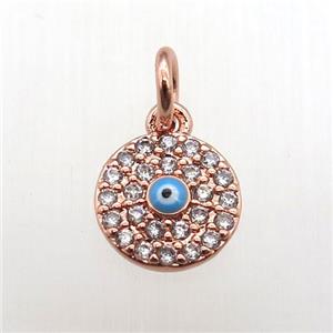 copper circle pendant paved zircon, eye, rose gold, approx 8mm dia