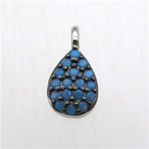 copper teardrop pendant pave zircon, platinum plated, approx 5-7mm