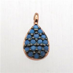 copper teardrop pendant pave zircon, rose gold, approx 5-7mm