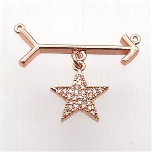 copper arrow pendant, star, rose gold, approx 12mm, 10-28mm