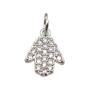 copper hamsahand pendant paved zircon, platinum plated, approx 8mm