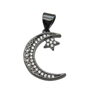 copper moon pendant pave zircon, black plated, approx 13-18mm