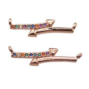 copper arrow pendant pave zircon, rose gold, approx 23mm