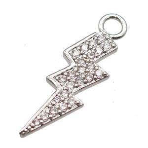 copper lightning pendant paved zircon, platinum plated, approx 7-25mm