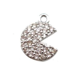 copper Emoji pendant paved zircon, platinum plated, approx 8mm dia