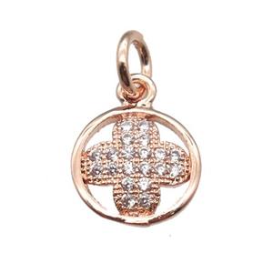 copper clover pendant paved zircon, rose gold, approx 9mm dia