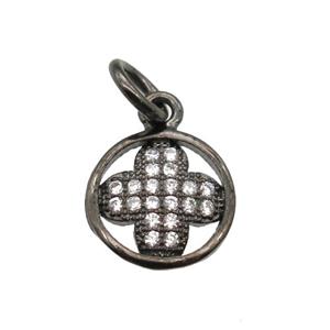 copper clover pendant paved zircon, black plated, approx 9mm dia