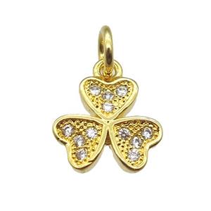 copper clover pendant paved zircon, gold plated, approx 10mm