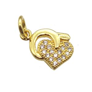 copper heart pendant paved zircon, gold plated, approx 8-10mm