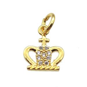 copper crown pendant paved zircon, gold plated, approx 8-10mm