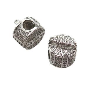 European Style copper beads paved zircon, platinum plated, approx 10-12mm, 5mm hole