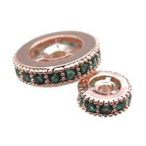 copper spacer beads paved zircon, heishi, rose gold, approx 6mm dia