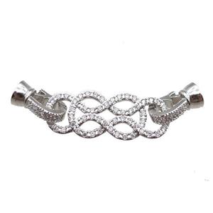 copper connector clasp paved zircon, knot, platinum plated, approx 11-45mm