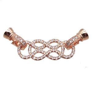 copper connector clasp paved zircon, knot, rose gold, approx 11-45mm