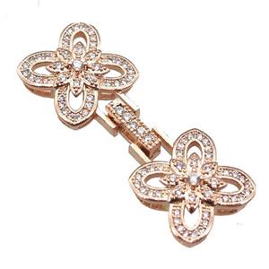 copper connector clasp paved zircon, clover, rose gold, approx 15-43mm