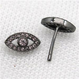 copper Stud Earrings paved zircon, eye, black plated, approx 6-10mm