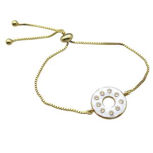 white enameling copper bracelet paved zircon, donut, gold plated, approx 18mm, 26mm length