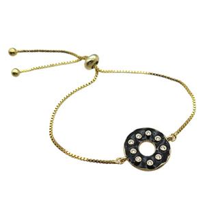 black enameling copper bracelet paved zircon, donut, gold plated, approx 18mm, 26mm length