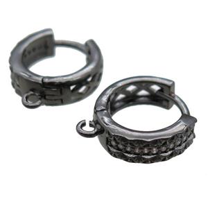 copper huggie Hoop Earrings paved zircon, black plated, approx 14mm dia