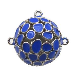 copper pendant bail, blue Enameling, platinum plated, approx 20mm dia