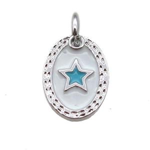 copper oval star connector, enameling, platinum plated, approx 9-12mm