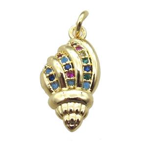 copper conch shell pendant pave zircoon, gold plated, approx 10-15mm