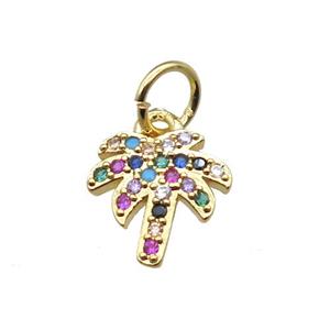 copper coconut tree pendant paved zircon, gold plated, approx 8-10mm